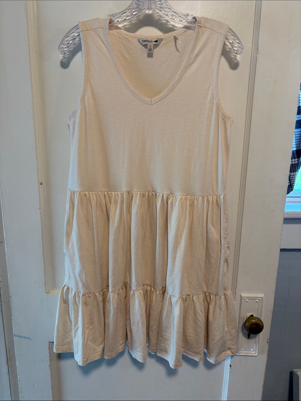 Toad&Co Tiered Marley Dress Sleeveless Mini Cotton Blend Salt Cream Pockets Sz S